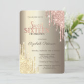 Invitation Moderne Glitter Drips Champagne Or Douce 16 (Debout devant)