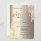 Invitation Moderne Glitter Drips Champagne Or Douce 16 (Devant)
