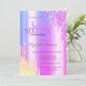 Invitation Moderne Glitter Ombre Violet Gouttes Douces 16 (Debout devant)