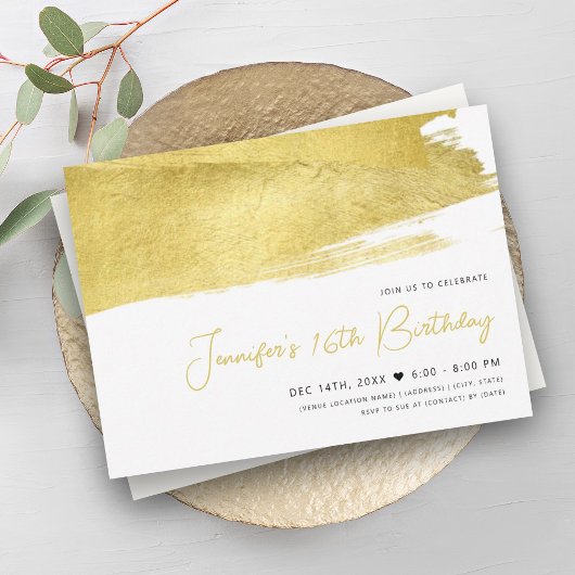 Invitation Moderne Gold Faux Foil Paint Sweet 16