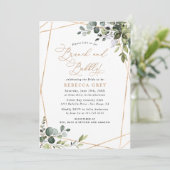 Invitation Moderne Gold Green Brunch & Bubbly Fête des mariée (Debout devant)