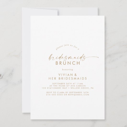 Invitation Moderne Gold Script Bridesmaitres Brunch Invitatio (Devant)