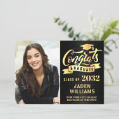 Invitation Moderne Golden Black PHOTO Graduation (Debout devant)