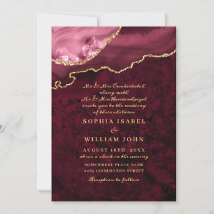 Invitation Moderne Golden Burgundy Marble Agate Mariage