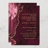 Invitation Moderne Golden Burgundy Marble Agate Mariage (Devant / Derrière)