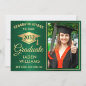 Invitation Moderne Golden Green PHOTO Graduation (Devant)