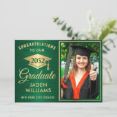 Invitation Moderne Golden Green PHOTO Graduation (Debout devant)