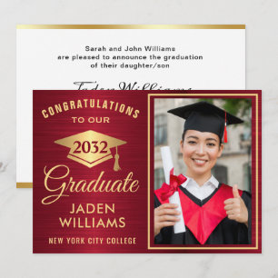 Invitation Moderne Golden Red PHOTO Graduation