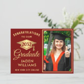 Invitation Moderne Golden Red PHOTO Graduation (Debout devant)