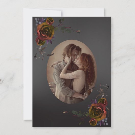 Invitation Moderne Goth Dark Watercolor Rose Mariage (Dos)