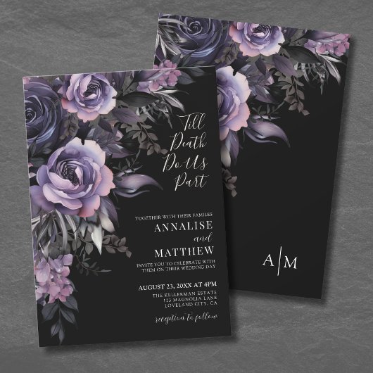 Invitation Moderne gothique Floral Mariage noir