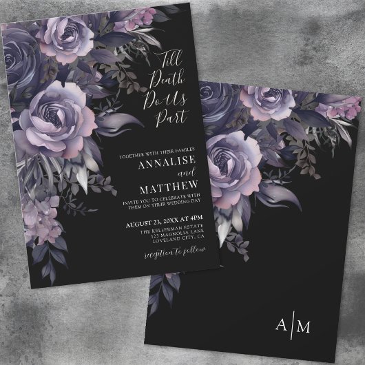 Invitation Moderne gothique Floral Mariage noir
