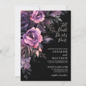 Invitation Moderne gothique Floral Mariage noir (Devant)
