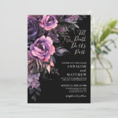 Invitation Moderne gothique Floral Mariage noir (Debout devant)