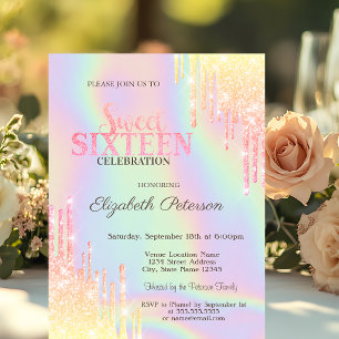 Invitation Moderne Gouttes de Brillance Holographique Sweet 1