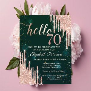 Invitation Moderne Gouttes de Paillettes en Or Rose pour un 7