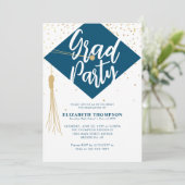 Invitation Moderne GRAD Casquette Bleu Gold Photo Party (Debout devant)