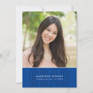 Invitation MODERNE GRAD chic photo contour superposition bleu
