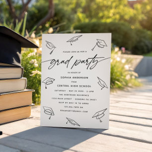 Invitation Moderne Grad Party Calligraphie Script Line Doodle