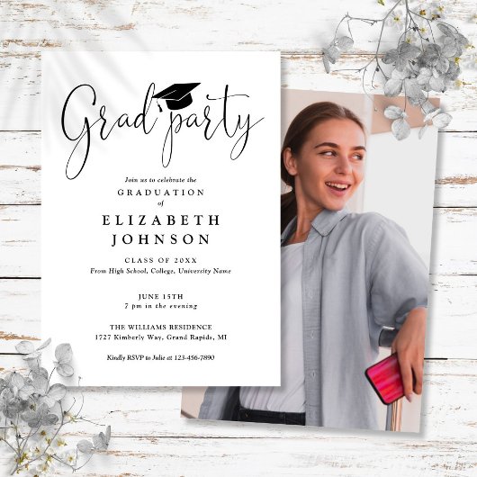 Invitation Moderne Grad Party Script photo Graduation
