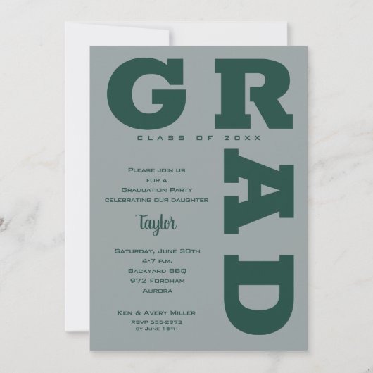 Invitation Moderne GRAD Vert foncé Gris gris (Devant)