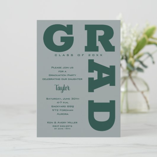 Invitation Moderne GRAD Vert foncé Gris gris (Debout devant)