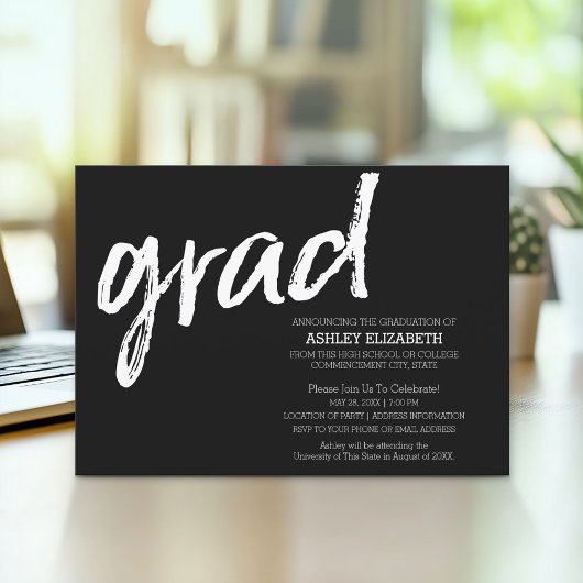 Invitation Moderne Graduate sur mesure tendance noir Grad