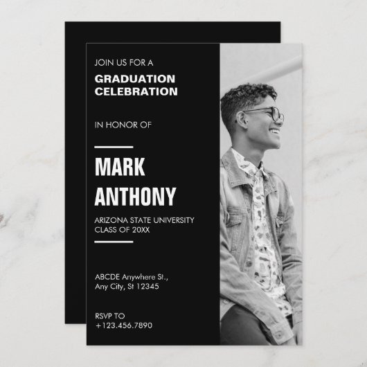 Invitation Moderne graduation minimaliste (Devant / Derrière)