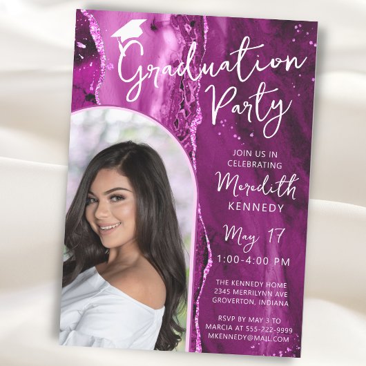 Invitation Moderne Graduation rose Magenta Parties scintillan