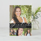 Invitation Moderne Gradué noir blanc Script 5 Photo Party (Debout devant)