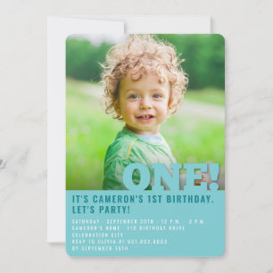 Invitation Moderne Grand UN Fun Garçon Photo Premier Annivers