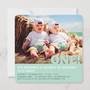 Invitation Moderne grands JUMEAUX FUN BABY Photo Premier Anni
