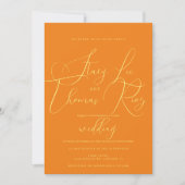 Invitation Moderne Gras brillant Jaune Orange Mariage Script (Devant)