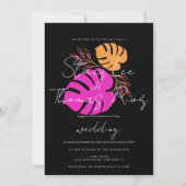 Invitation Moderne Gras brillant Tropical Rose Orange Mariage (Devant)