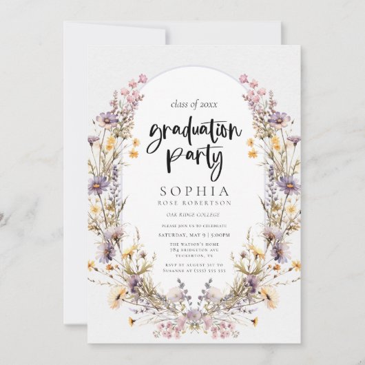 Invitation Moderne Gras Fleur sauvage Garden Graduation Party (Devant)