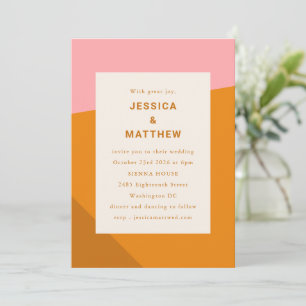 Invitation Moderne Gras Géométrique Rose Brûlé Orange Mariage