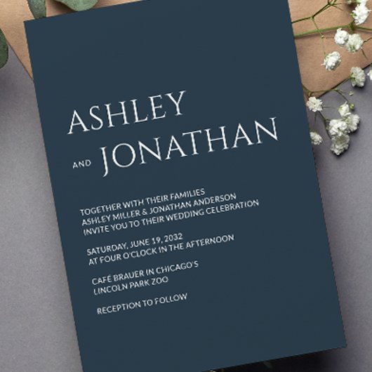 Invitation Moderne Gras & Mariage minimaliste