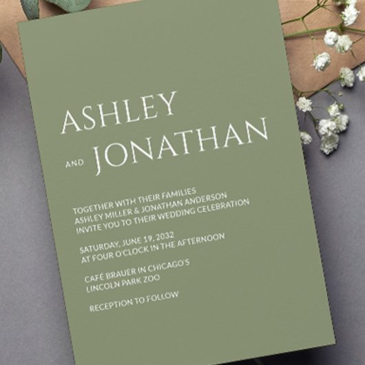 Invitation Moderne Gras & Mariage minimaliste