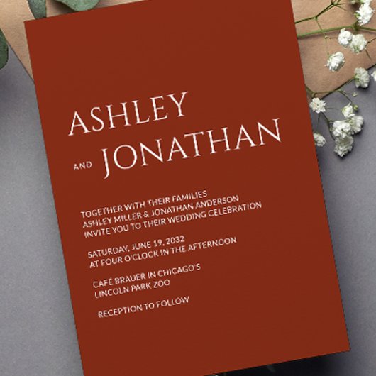 Invitation Moderne Gras & Mariage minimaliste