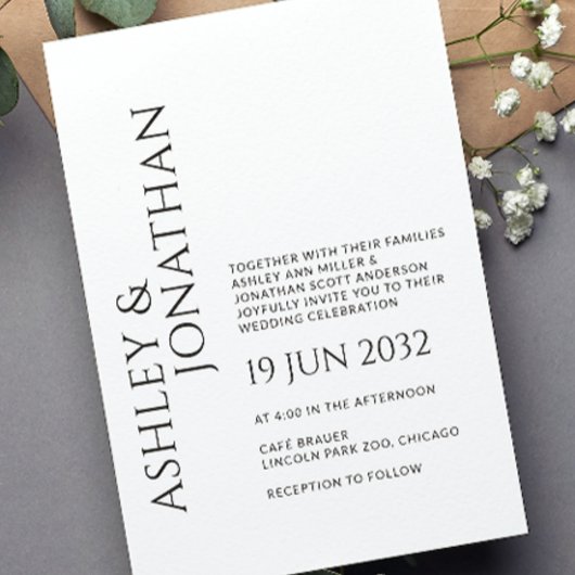 Invitation Moderne Gras & Mariage minimaliste