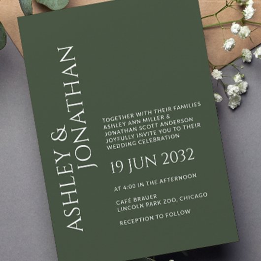 Invitation Moderne Gras & Mariage minimaliste
