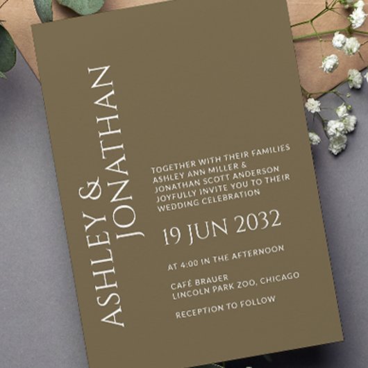 Invitation Moderne Gras & Mariage minimaliste