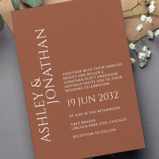 Invitation Moderne Gras & Mariage minimaliste