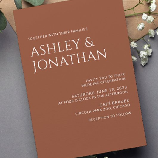 Invitation Moderne Gras & Mariage minimaliste