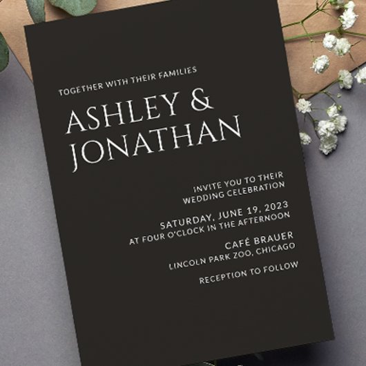 Invitation Moderne Gras & Mariage minimaliste