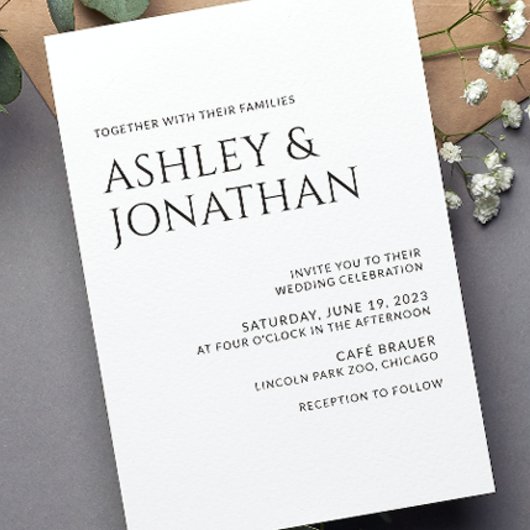 Invitation Moderne Gras & Mariage minimaliste