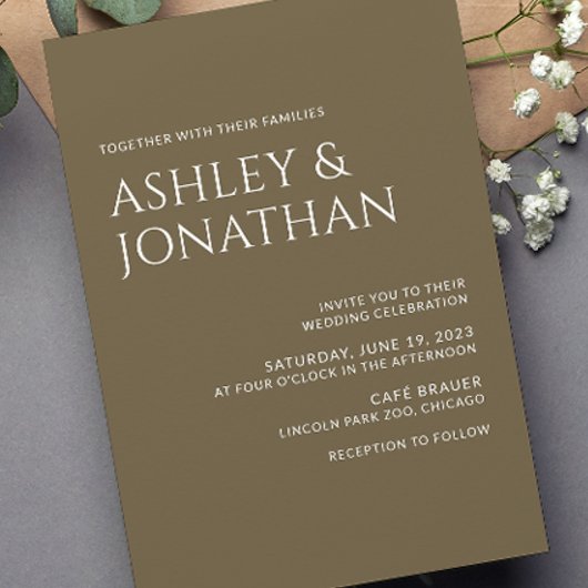 Invitation Moderne Gras & Mariage minimaliste