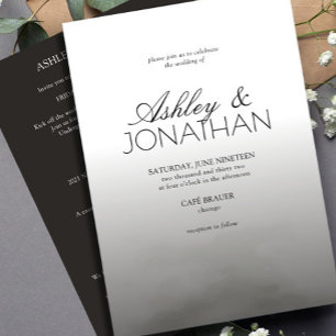 Invitation Moderne Gras & Mariage minimaliste Noir tout-en-un
