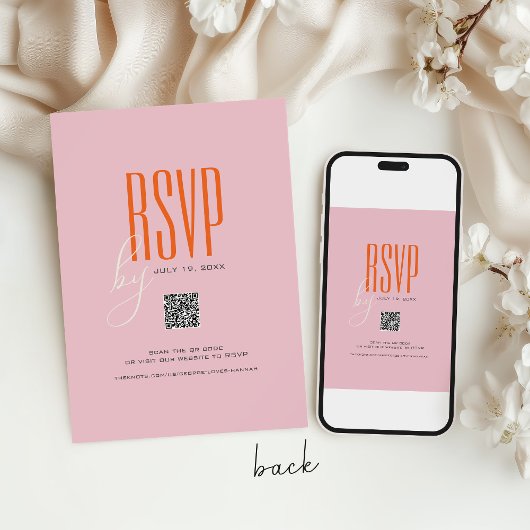 Invitation Moderne Gras Rose et Orange QR Code Mariage unique