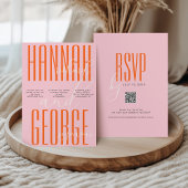 Invitation Moderne Gras Rose et Orange QR Code Mariage unique